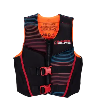 HyperLite HyperLite - Yth INDY NEO PFD - Red Stripes/Black/Orange - Yth Large (65-90lbs)