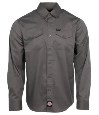 DIXXON DIXXON - WORKFORCE L/S BUTTON UP - Charcoal -