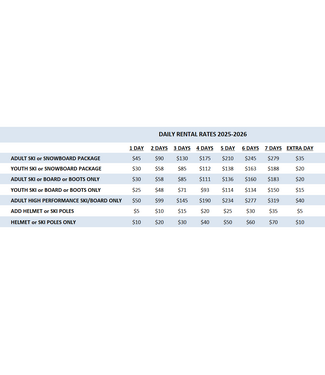 DAILY RENTAL RATES 2025-2026 -