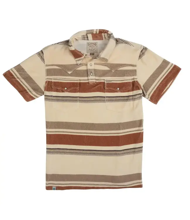 Sendero - CANTINA TERRY S/S POLO - Sonora Stripe Cream/Brown -