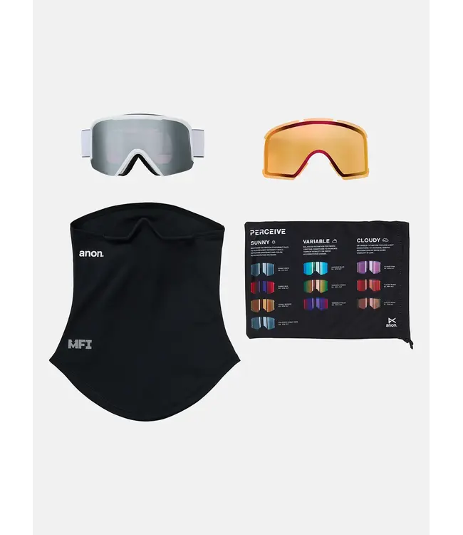 Anon - NESA S Goggles - White w/ PERCEIVE Sunny Onyx + BONUS Lens + MFI Facemask