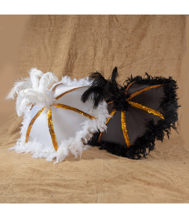 Bella Umbrella Second Line Umbrella #1 Set/Gold Ribs/Boa/Tall Ostrich Feathers