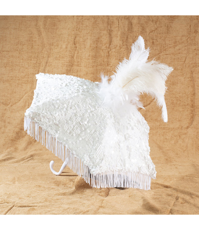 Bella Umbrella Second Line Umbrella #11 White/Sequin/Fringe/Tall