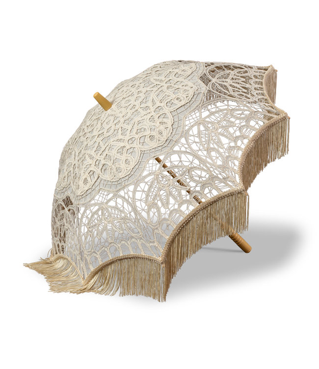 Goldenstate Ivory Lace Parasol with Fringe