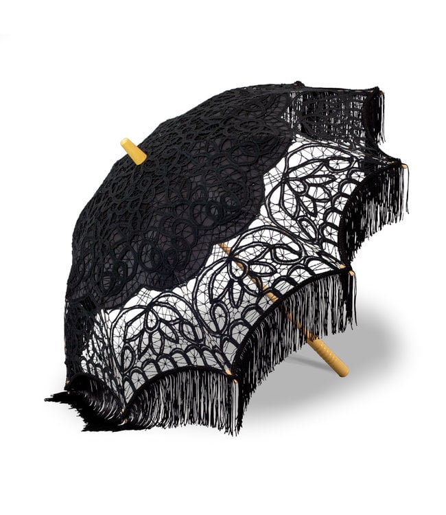 Goldenstate Black Lace Parasol with Fringe