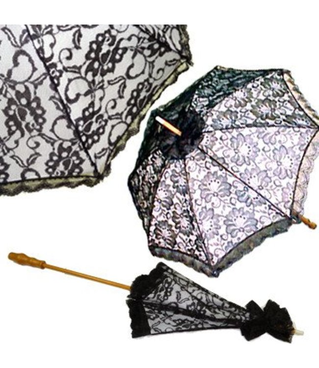 Vista Black Lace Parasol w/ Long Handle