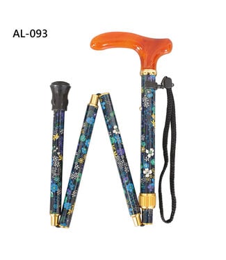 Vista Adjustable Folding Cane Blue Black Floral Acrylic Handle