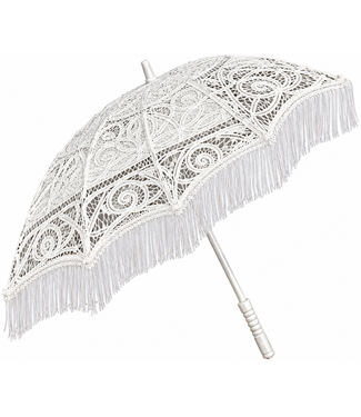 Bella Umbrella White Lace Parasol w/fringe