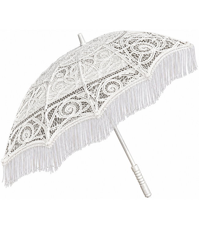 Bella Umbrella White Lace Parasol w/fringe