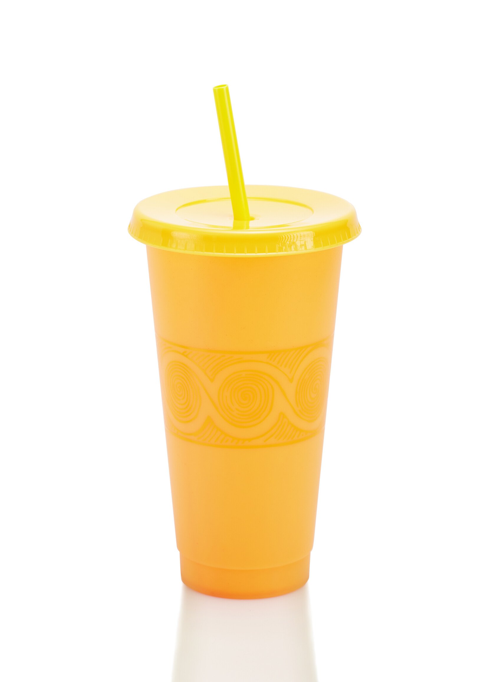 Yellow Color Changing Cups, Free straw brush