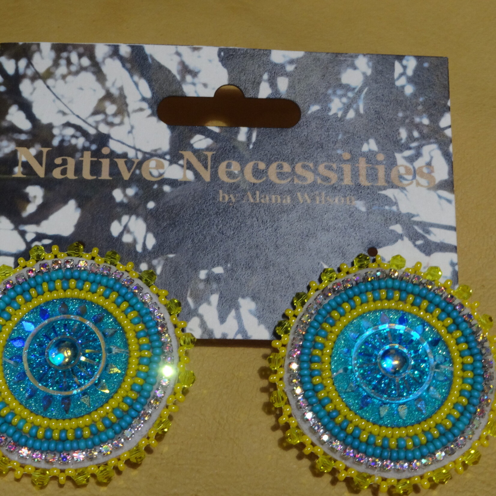 *AW  Native Shield Turq/Yellow Earrings