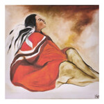 *JU Lady in Red Seated  8X8 Stretched giclee Canvas Print