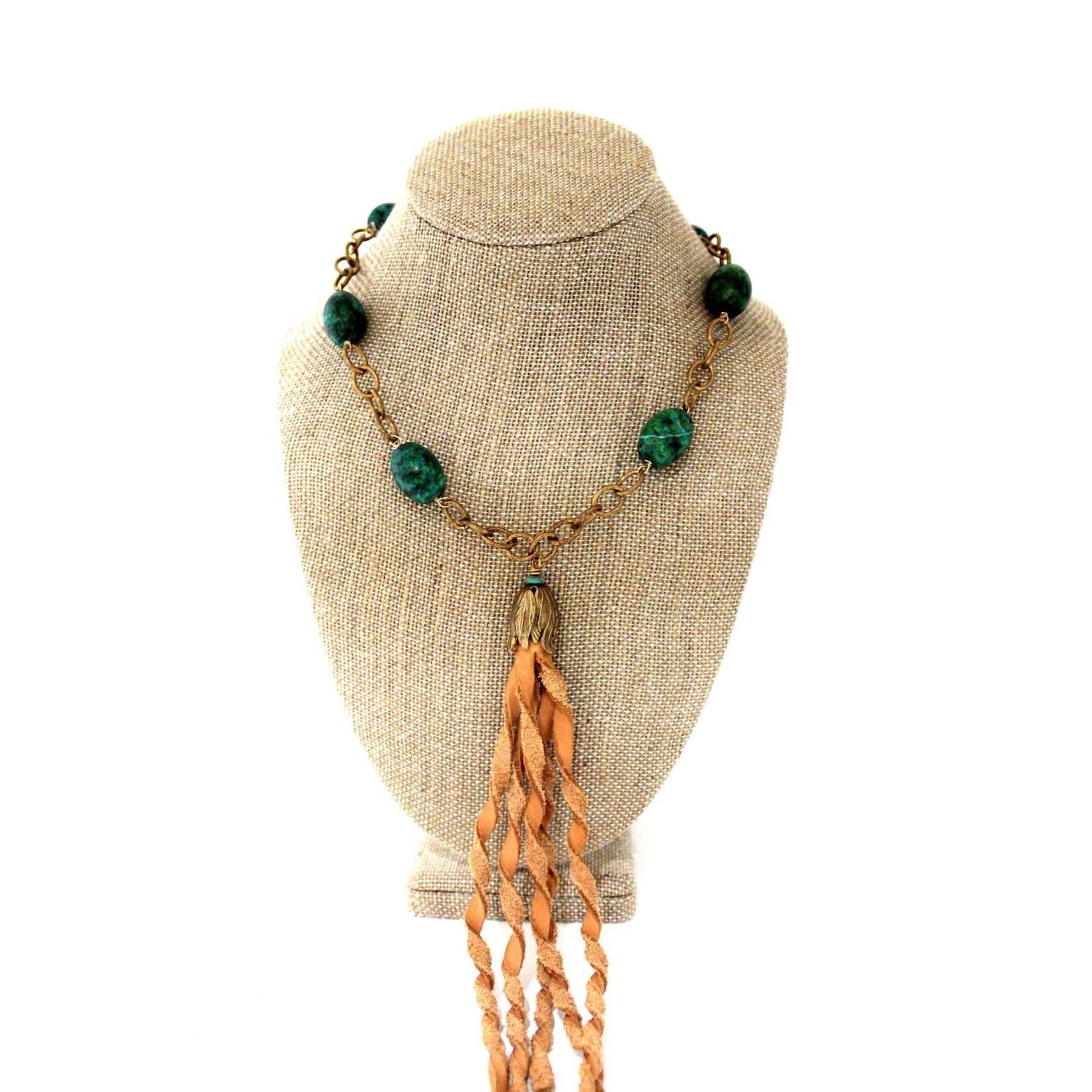 GJ Green Beaded Brass Necklace The Choctaw Store