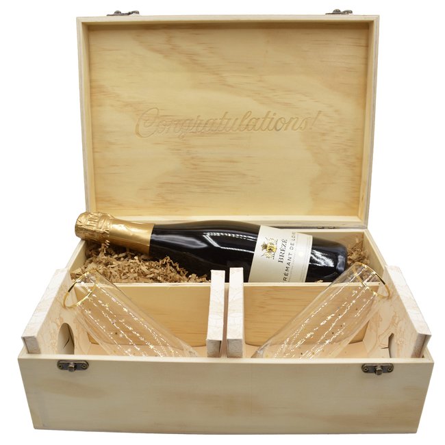 TWINE WOOD CHAMPAGNE BOX WITH FLUTES