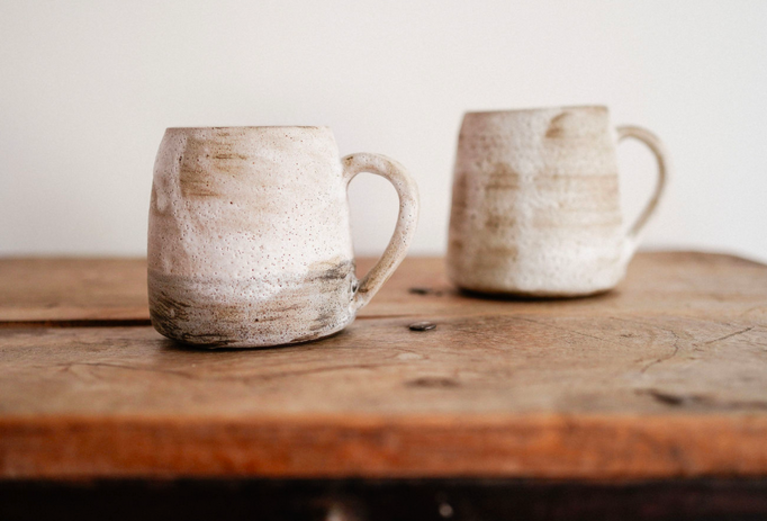 lori dawe ceramics white mugs w/handle