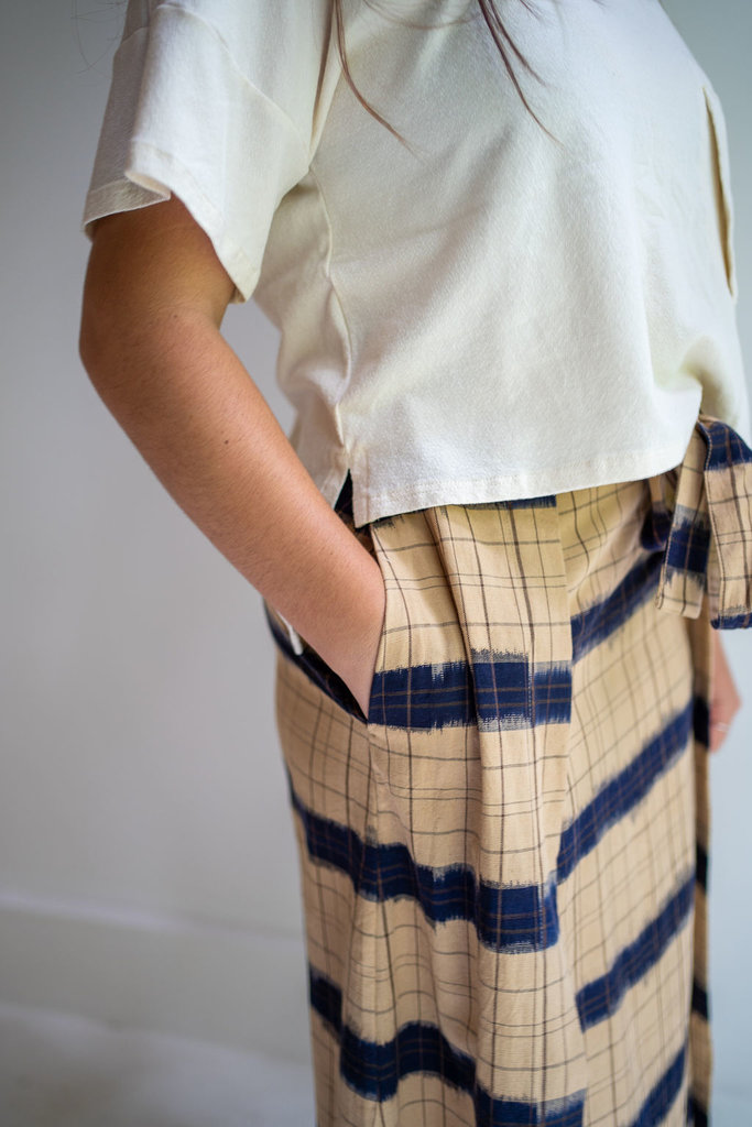 toast tie front check ikat skirt