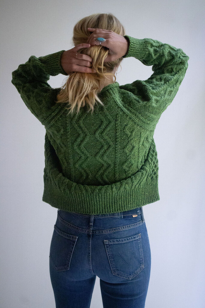 toast toast donegal wool cable sweater apple green