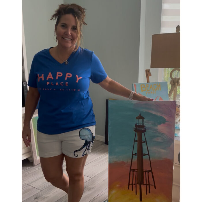 Happy Place  Ladies Short Sleeve V-Neck