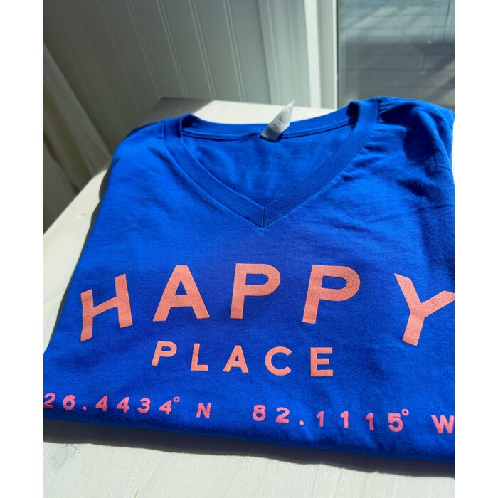Happy Place  Ladies Short Sleeve V-Neck