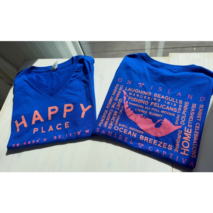 Happy Place  Ladies Short Sleeve V-Neck