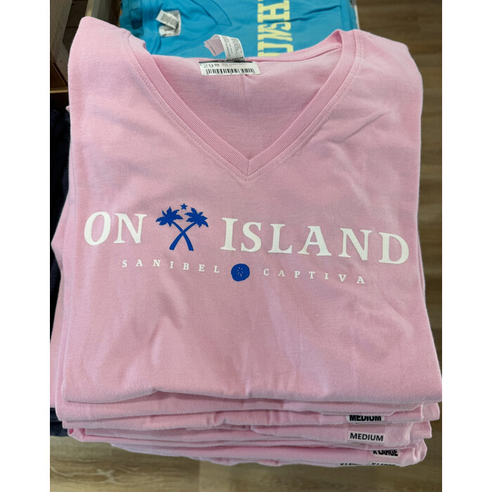 Tri Color Map Ladies Short Sleeve V-Neck Light Pink