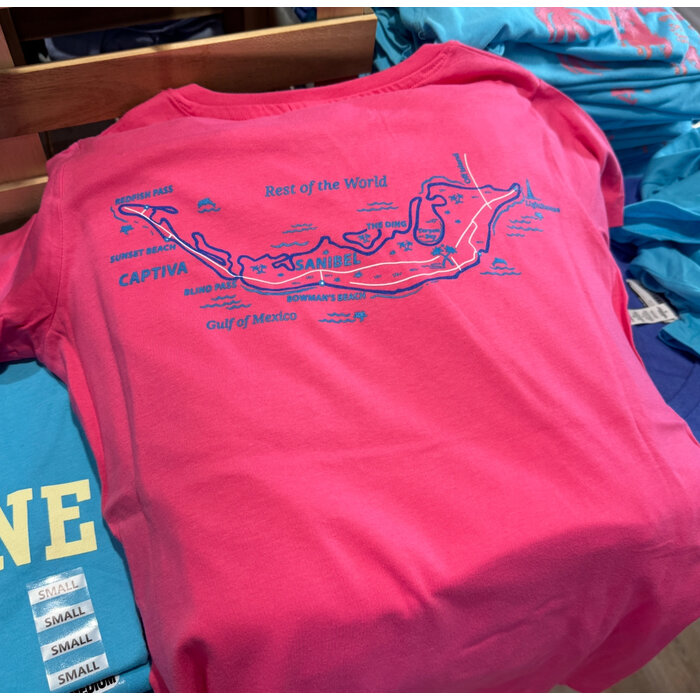 Tri Color Map Ladies Short Sleeve V-Neck Hot Pink