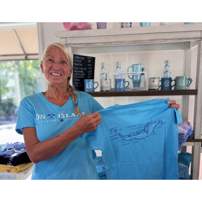 Tri Color Map Ladies Short Sleeve V-Neck Blue