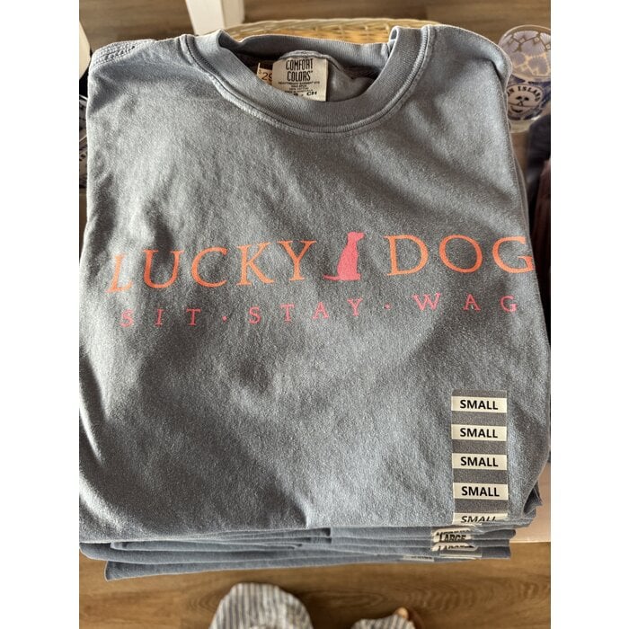 Lucky Dog  - Unisex Short Sleeve in Blue Gray