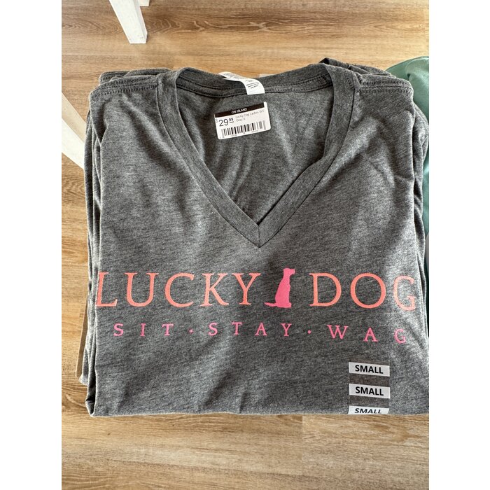 Lucky Dog Ladies V-Neck Gray