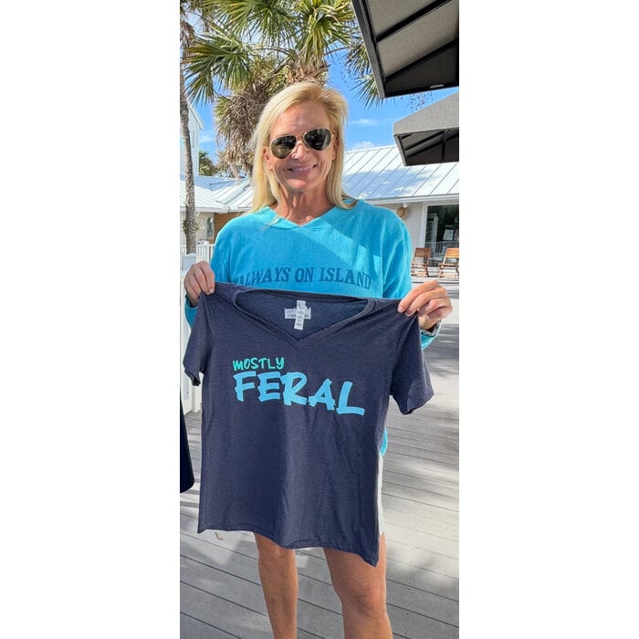 Mostly Feral Ladies Short Sleeve V-Neck Dk Gray
