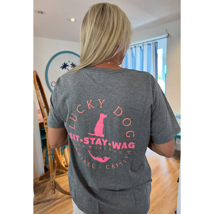 Lucky Dog Ladies V-Neck Gray