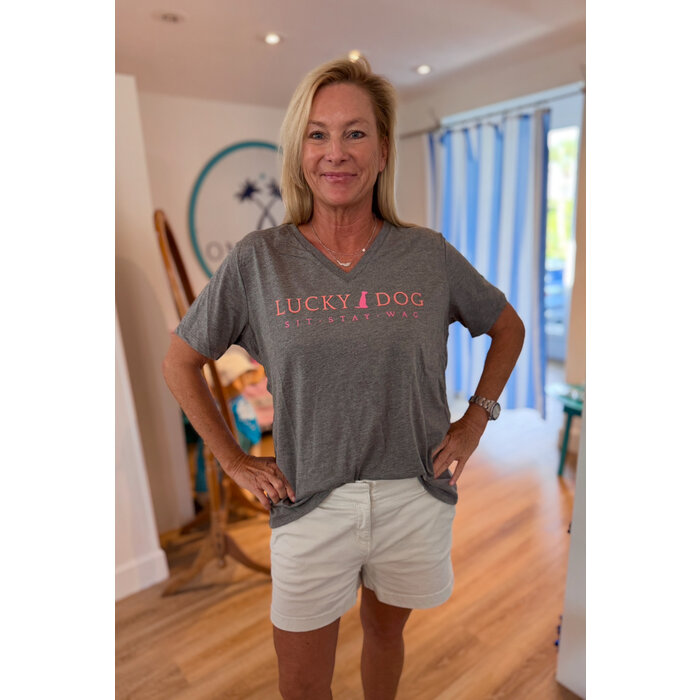 Lucky Dog Ladies V-Neck Gray