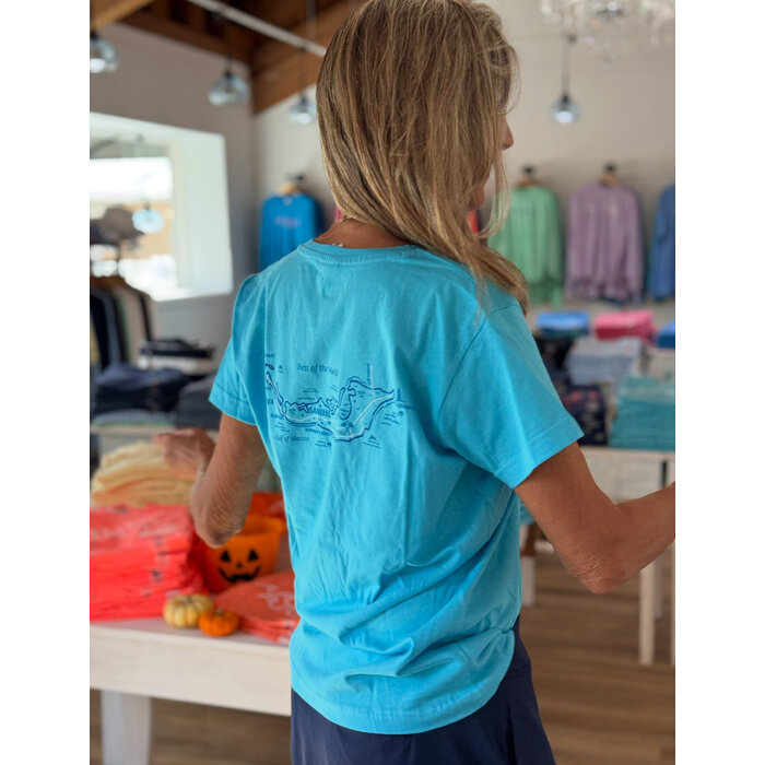 Tri Color Map Ladies Short Sleeve V-Neck Blue