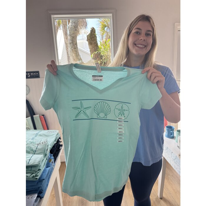 Shell Shirt - Ladies Short Sleeve V-Neck Mint