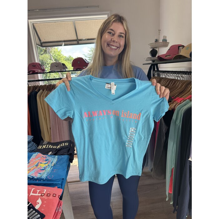 Always on Island/Beach Thing Ladies Short Sleeve V-Neck Aqua
