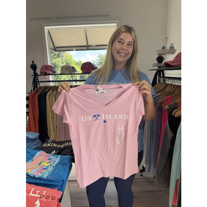 Tri Color Map Ladies Short Sleeve V-Neck Light Pink