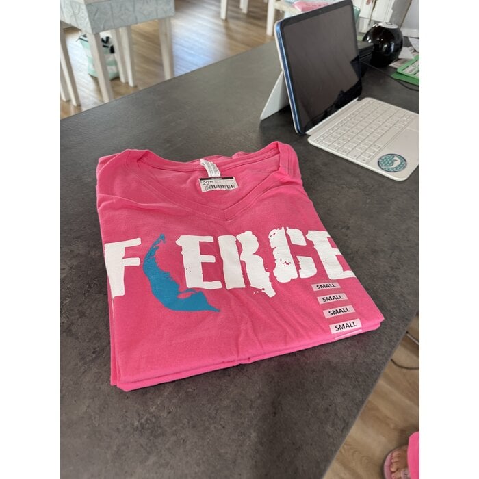 FIERCE Ladies Short Sleeve V-Neck Hot Pink