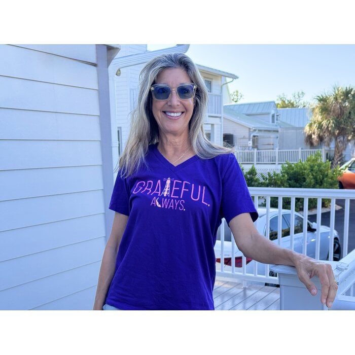 Grateful Always Ladies Short Sleeve V-Neck - Purple