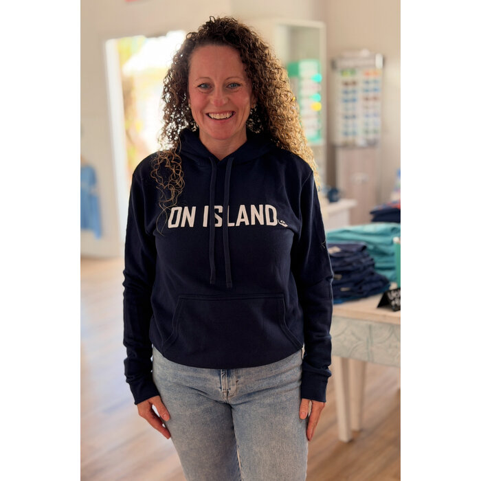 On Island Block Sueded Hooded Sweatshirt Unisex - Navy