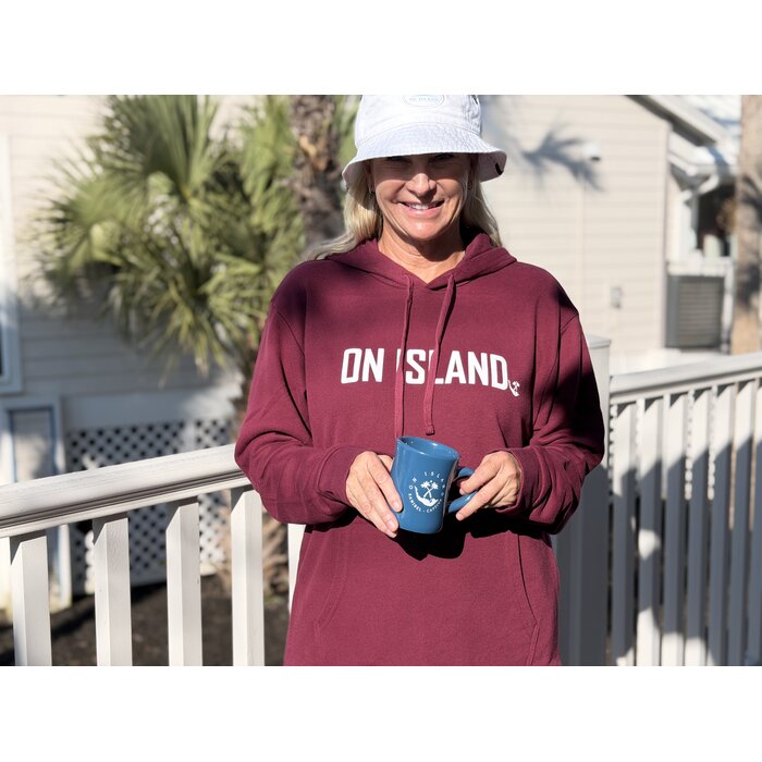 On Island Block Sueded Hooded Sweatshirt Unisex - Wine