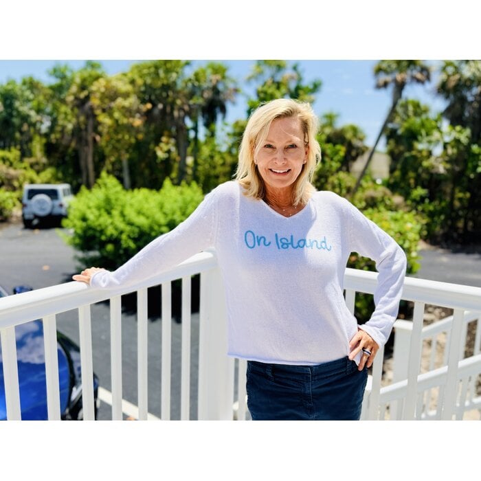 Summer Sweater Ladies V-neck - White/Blue