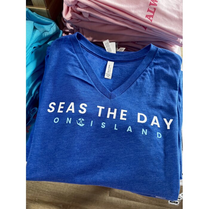 Seas The Day Ladies Short Sleeve V-Neck - Blue