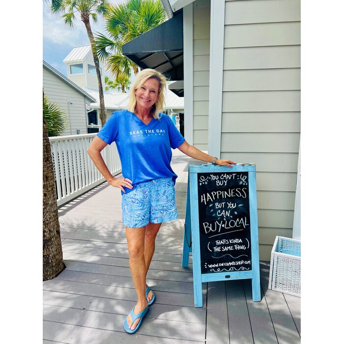Seas The Day Ladies Short Sleeve V-Neck - Blue
