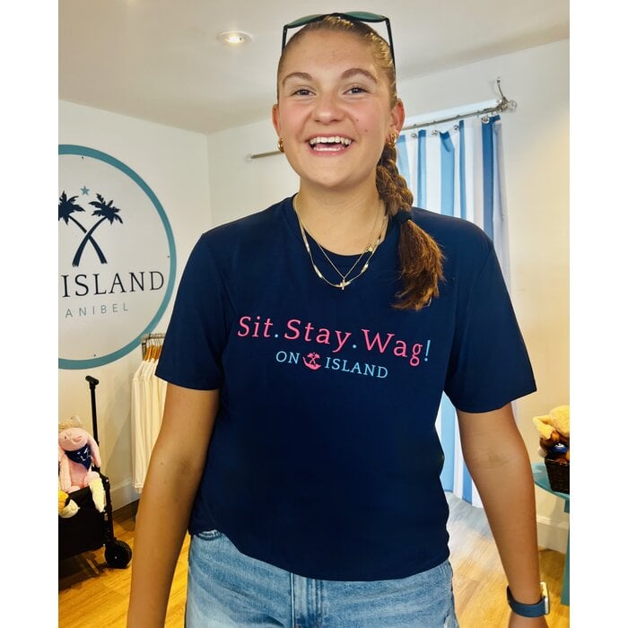 Sit. Stay. Wag! Unisex Short Sleeve Tee - Navy