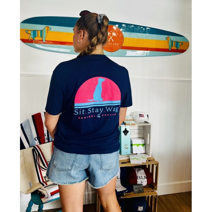 Sit. Stay. Wag! Unisex Short Sleeve Tee - Navy