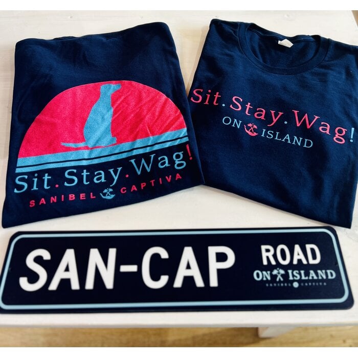 Sit. Stay. Wag! Unisex Short Sleeve Tee - Navy