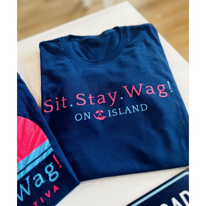 Sit. Stay. Wag! Unisex Short Sleeve Tee - Navy