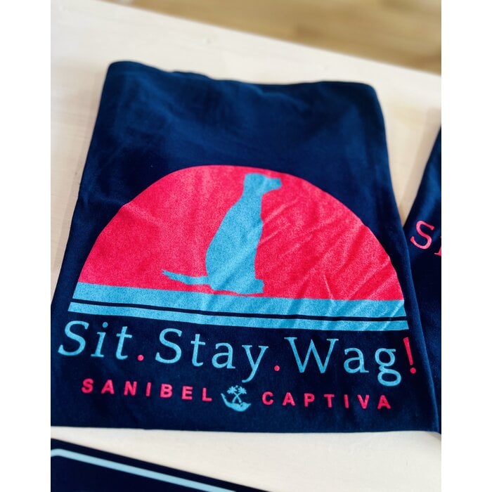 Sit. Stay. Wag! Unisex Short Sleeve Tee - Navy
