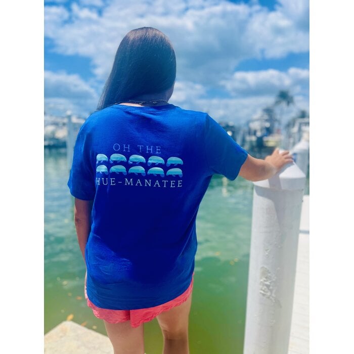 Oh The Hue-Manatee Ladies Short Sleeve V-neck - Blue