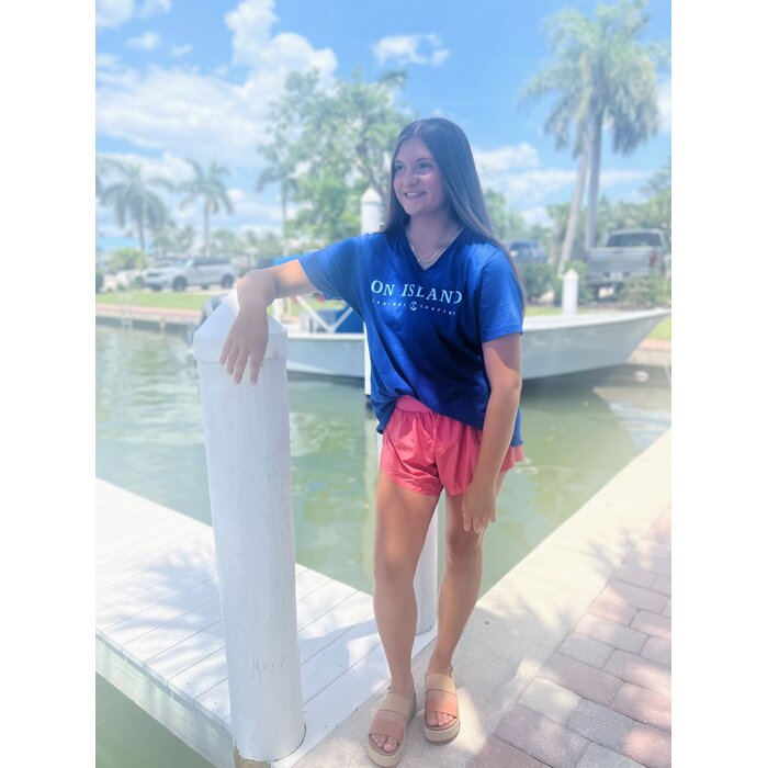 Oh The Hue-Manatee Ladies Short Sleeve V-neck - Blue